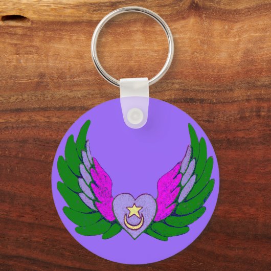 グリーンスーフィウィングハートキーチェーン キーホルダー (正面)