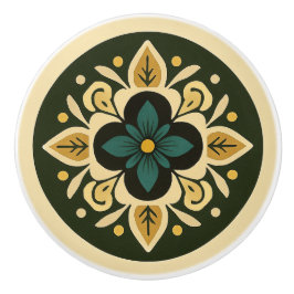 グリーンズアンドクリームコテージコアフォークアート セラミックノブ