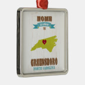 グリーンズバラ、ノースカロライナの地図-ところでがあります家 メタルオーナメント (右)