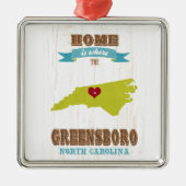 グリーンズバラ、ノースカロライナの地図-ところでがあります家 メタルオーナメント (正面)