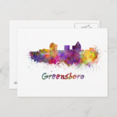 グリーンズボロのスカイラインの水彩画 ポストカード (正面/裏面)
