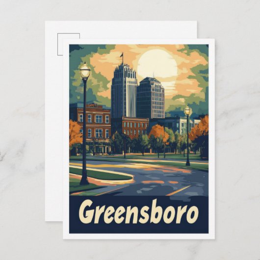 グリーンズボロノースカロライナ美術ヴィンテージイラストレーション ポストカード (正面/裏面)