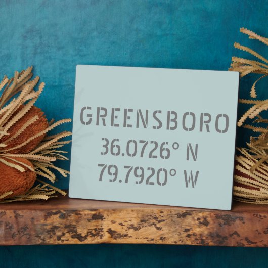 グリーンズボロNC緯度と経度の座標 フォトプラーク (側面)
