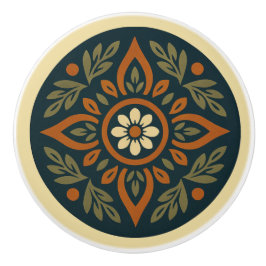 グリーンズレッドアンドクリームコテージコアフォークアート セラミックノブ