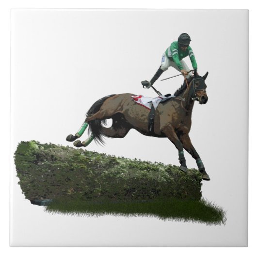 グリーンセラミックタイルの跳び上がり騎手 タイル (正面)