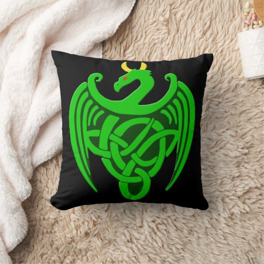 グリーンセルティックドラゴン装飾用クッション クッション (ブランケット)