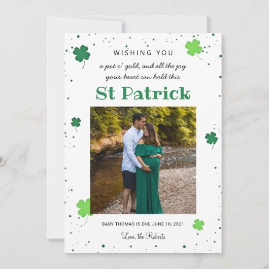 グリーンセントパトリックベビー告知クローバー写真 シーズンカード (正面)