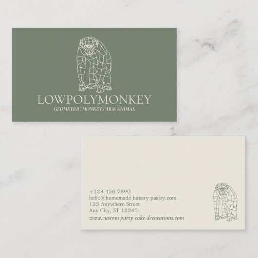 グリーンセージのクリーム動物ローポリモンキー 名刺 (正面/裏面)