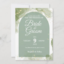 グリーンセージのフラットカード 結婚式の招待状 編集可能