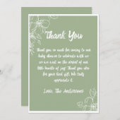 グリーンセージのベイビーシャワーの感謝カード 招待状 (正面/裏面)