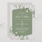 グリーンセージホワイトフローラ結婚式招待状 招待状 (正面/裏面)