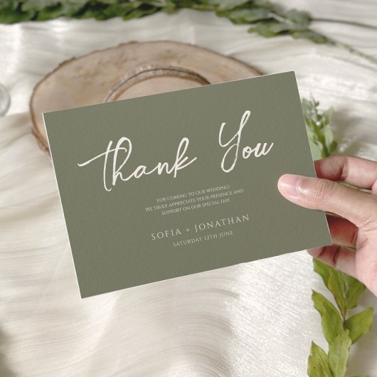 グリーンセージミニマリストエレガントな結婚式 サンキューカード