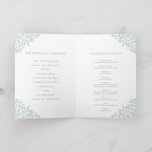 グリーンセージ葉モノグラムアートウェディングプログラム プログラム (内部)