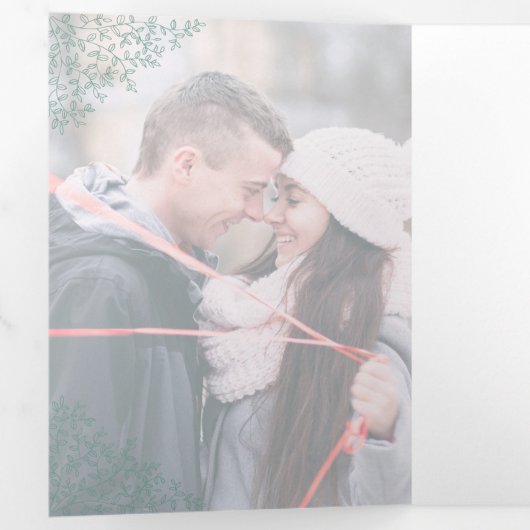 グリーンセージ葉モノグラムアートフォトウェディングプログラム 三つ折りプログラム (内部最初)