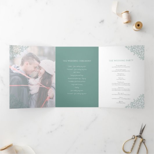 グリーンセージ葉モノグラムアートフォトウェディングプログラム 三つ折りプログラム (内部)