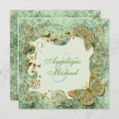 グリーンセージ金ゴールドカントリーウェディング 招待状 (正面/裏面)