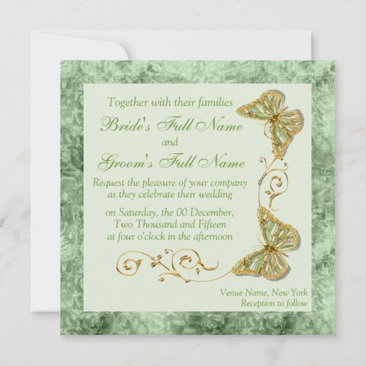 グリーンセージ金ゴールドカントリーウェディング 招待状 (裏面)