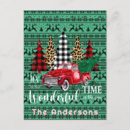 グリーンセータートインデナーレッドヴィンテージトラック シーズンポストカード