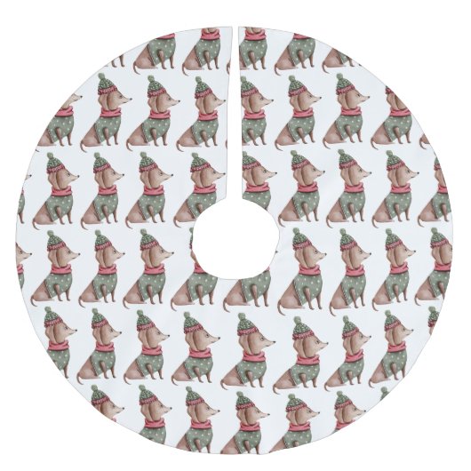 グリーンセーター&ハットダックスシャンドクリスマスツリースカート ブラッシュドポリエステルツリースカート (正面)