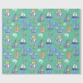 グリーンセーリングボートラッピング紙 ラッピングペーパー (フラット)