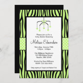 グリーンゼブラモバイルハートベビーシャワー 招待状 (正面/裏面)