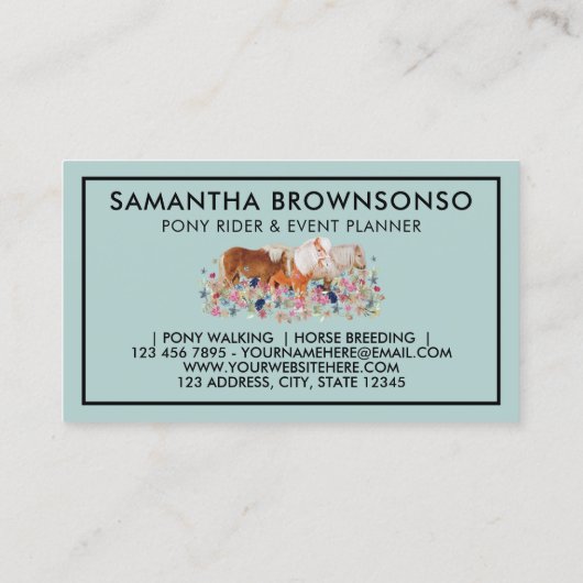 グリーンソフトウマ乗馬繁殖用ポニーフローラ 名刺 (裏面)