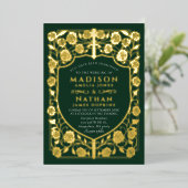 グリーンソードシールド中世モノグラム結婚ズ 箔招待状 (立ち正面)