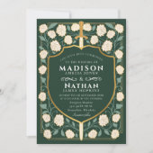 グリーンソードシールド結婚ファンタジーのQRコード 招待状 (正面)