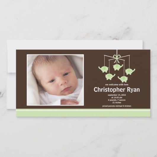 グリーンゾウ男の赤ちゃん誕生発表 案内状 (正面)