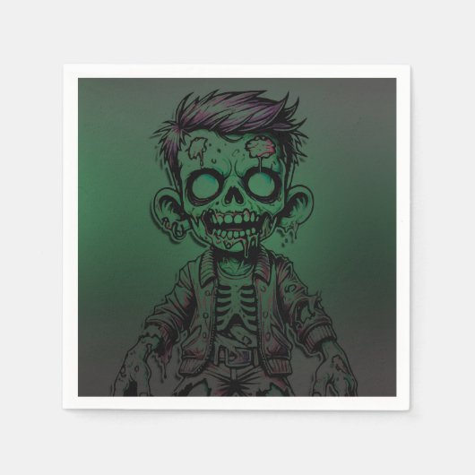 グリーンゾンビキッド&スライムハロウィーン誕生日パーティー スタンダードカクテルナプキン (正面)