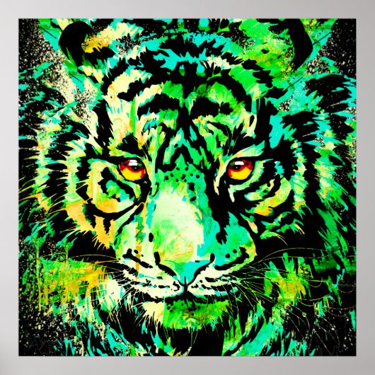 グリーンタイガーヘッド – 大きな猫タイガーポスタースクエア ポスター (正面)