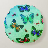 グリーンタイダイ蝶プリント丸い枕 ラウンドクッション (正面)