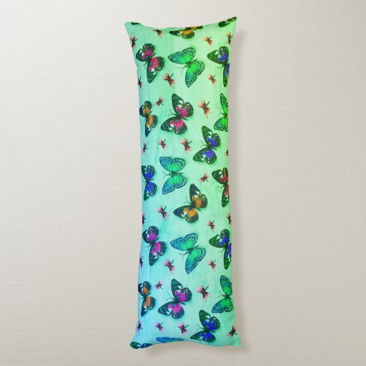 グリーンタイダイ蝶プリント抱き枕 ボディピロー (裏面 (縦))