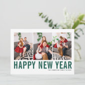 グリーンタイポグラフィハッピーニューイヤー写真コラージュ シーズンカード (スタンド正面)