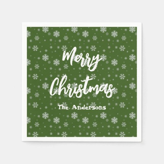グリーンタイポグラフィフェスティバルモダンメリークリスマス スタンダードカクテルナプキン (正面)
