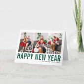 グリーンタイポグラフィフォトコラージュハッピーニューイヤー シーズンカード (正面)