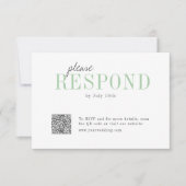 グリーンタイポグラフィミニマルQRコ結婚ード 出欠カード (正面)