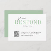グリーンタイポグラフィミニマルQRコ結婚ード 出欠カード (正面/裏面)