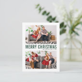 グリーンタイポグラフィメリークリスマス3枚の写真 シーズンポストカード (スタンド正面)