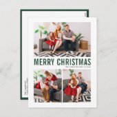 グリーンタイポグラフィメリークリスマス3枚の写真 シーズンポストカード (正面/裏面)