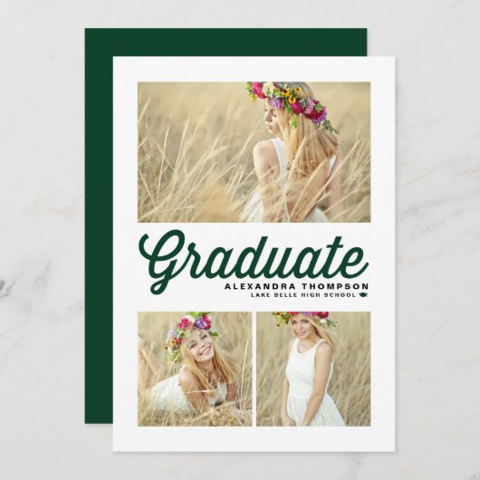 グリーンタイポグラフィメリークリスマス3枚写真 シーズンカード (正面/裏面)