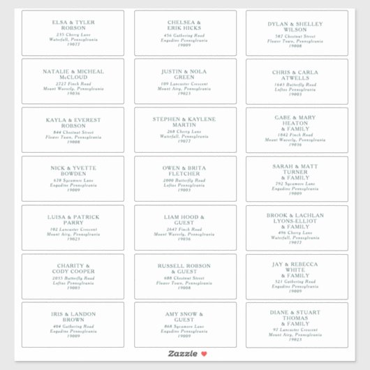 グリーンタイポグラフィ結婚ズゲスト住所 シール (シート)