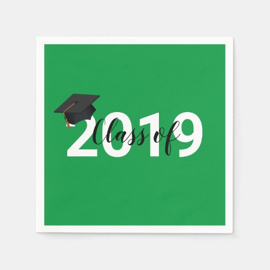 グリーンタイポグラフィ2019年卒業クラス スタンダードカクテルナプキン (正面)