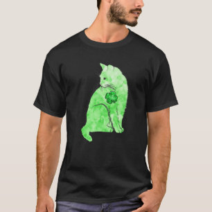 グリーンタイ染め猫シャムロック パトリックの日 ラッキー Tシャツ