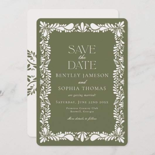 グリーンタラベラタイルスペインのフェスタ日付を保存 招待状 (正面/裏面)