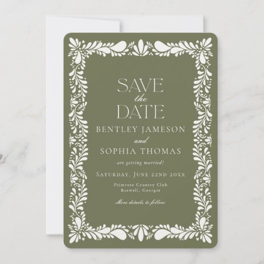 グリーンタラベラタイルスペインのフェスタ日付を保存 招待状 (正面)