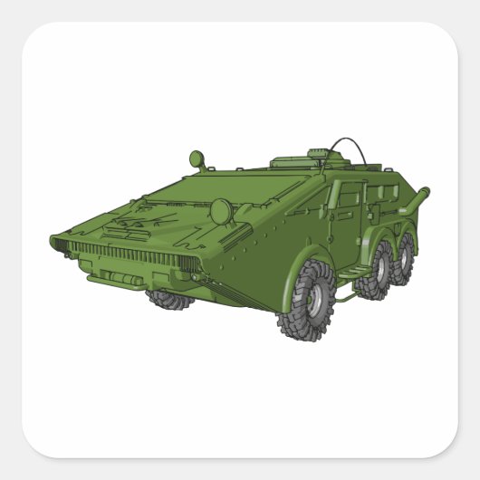 グリーンタンク軍隊車用スクエアステッカー スクエアシール (正面)