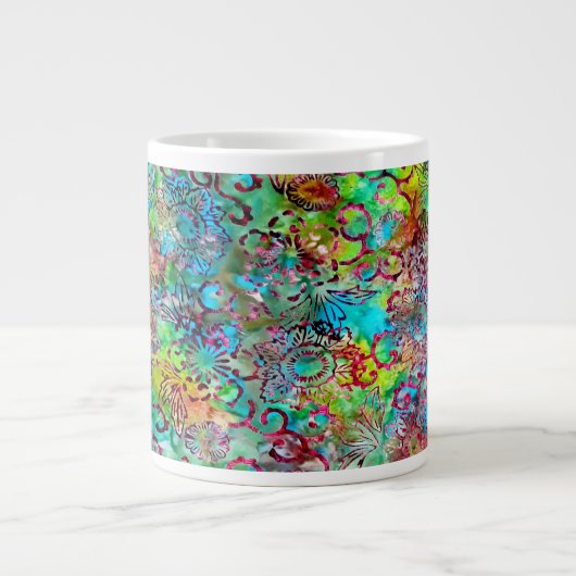 グリーンターコイズバリろうけつ染めプリントスペシャリティマグ ジャンボコーヒーマグカップ (正面)