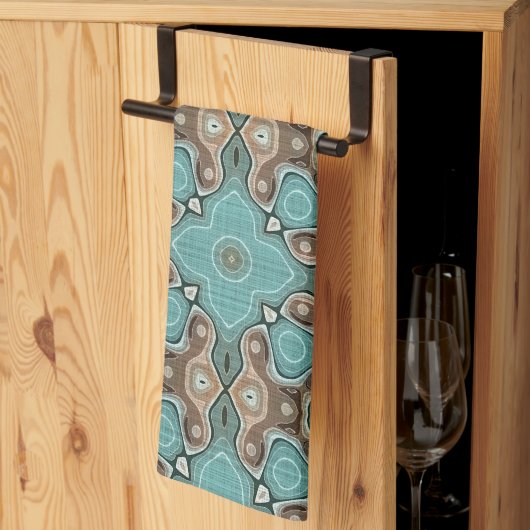 グリーンターコイズブラウンお尻ボヘミアンバリアートモチーフ キッチンタオル (三つ折り)