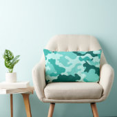 グリーンターコイズ迷彩柄腰枕 ランバークッション (椅子)